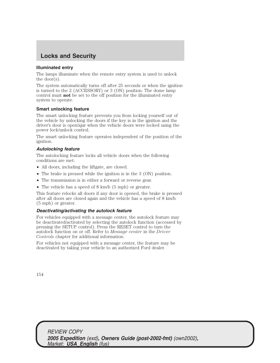 Locks and security | FORD 2005 Expedition v.1 User Manual | Page 154 / 368