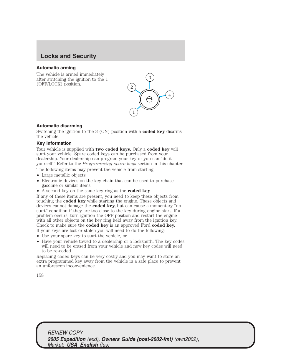 Locks and security | FORD 2005 Expedition v.1 User Manual | Page 158 / 368