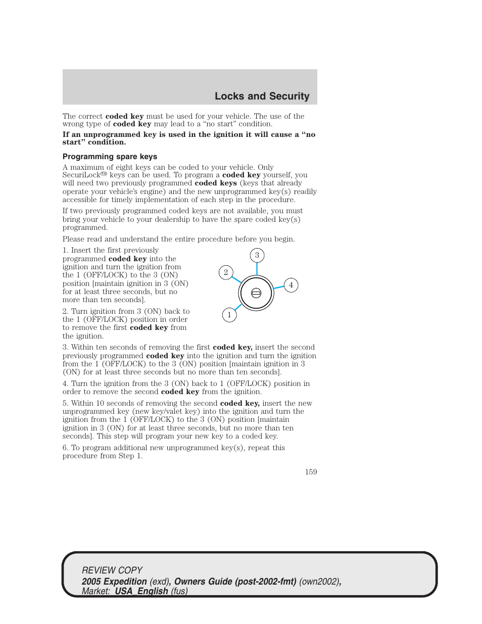 Locks and security | FORD 2005 Expedition v.1 User Manual | Page 159 / 368