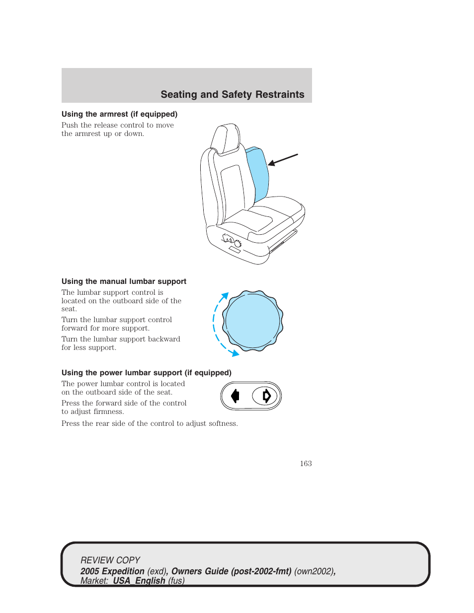 Seating and safety restraints | FORD 2005 Expedition v.1 User Manual | Page 163 / 368