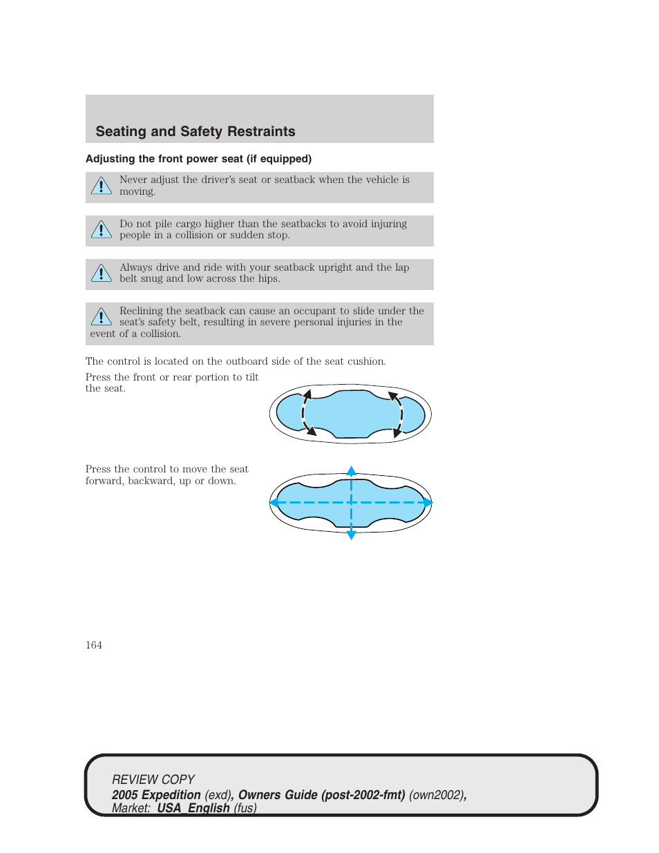 Seating and safety restraints | FORD 2005 Expedition v.1 User Manual | Page 164 / 368