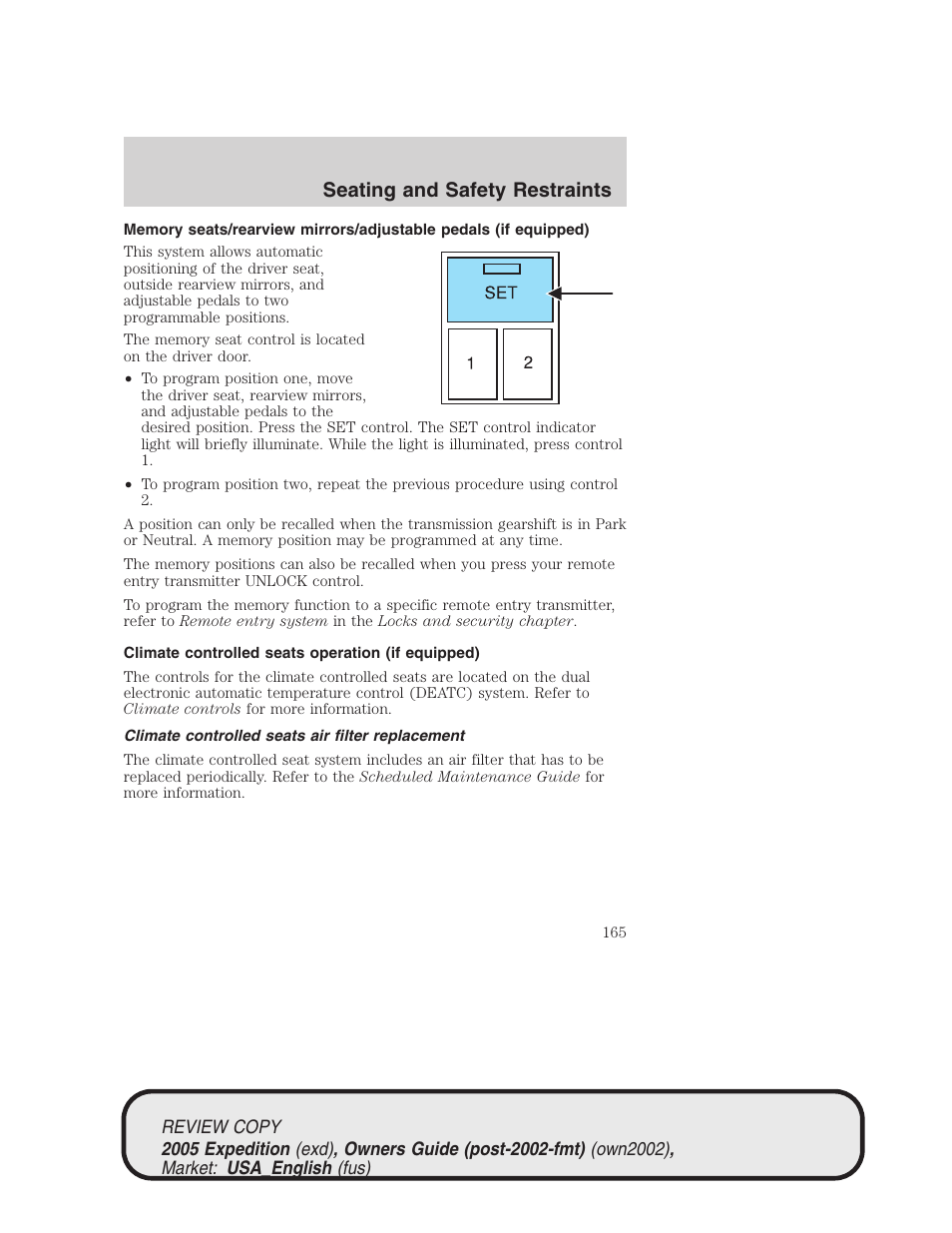 Seating and safety restraints | FORD 2005 Expedition v.1 User Manual | Page 165 / 368