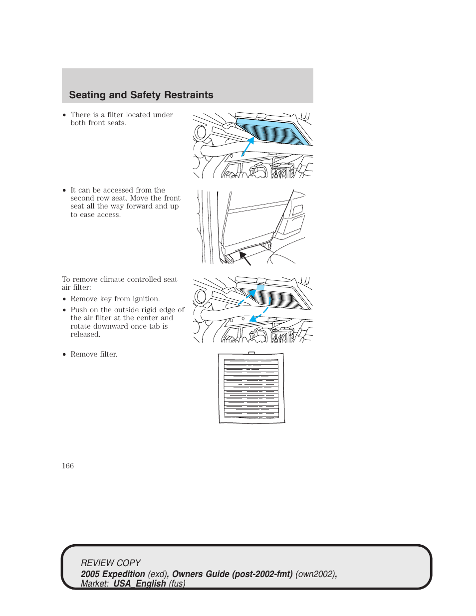 Seating and safety restraints | FORD 2005 Expedition v.1 User Manual | Page 166 / 368