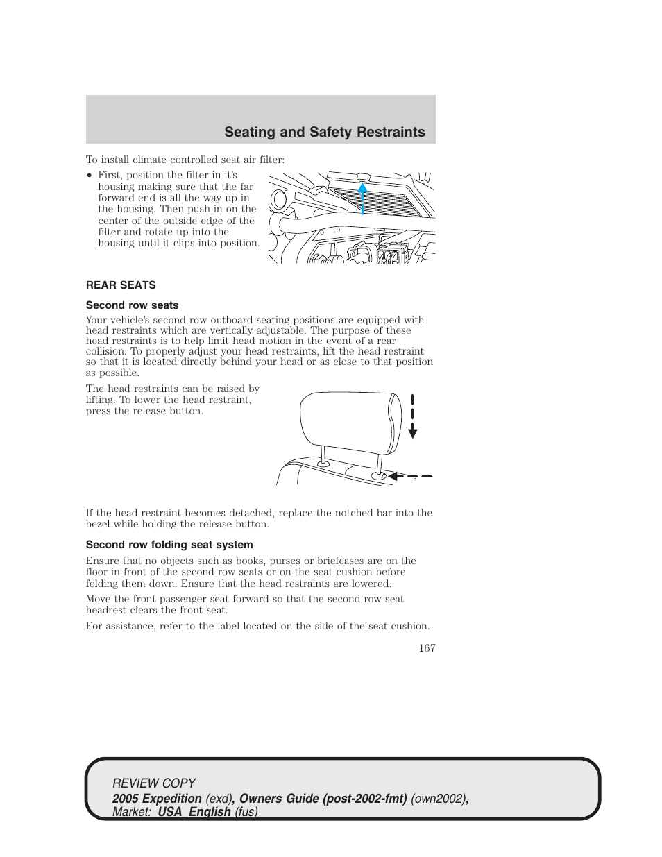 Seating and safety restraints | FORD 2005 Expedition v.1 User Manual | Page 167 / 368