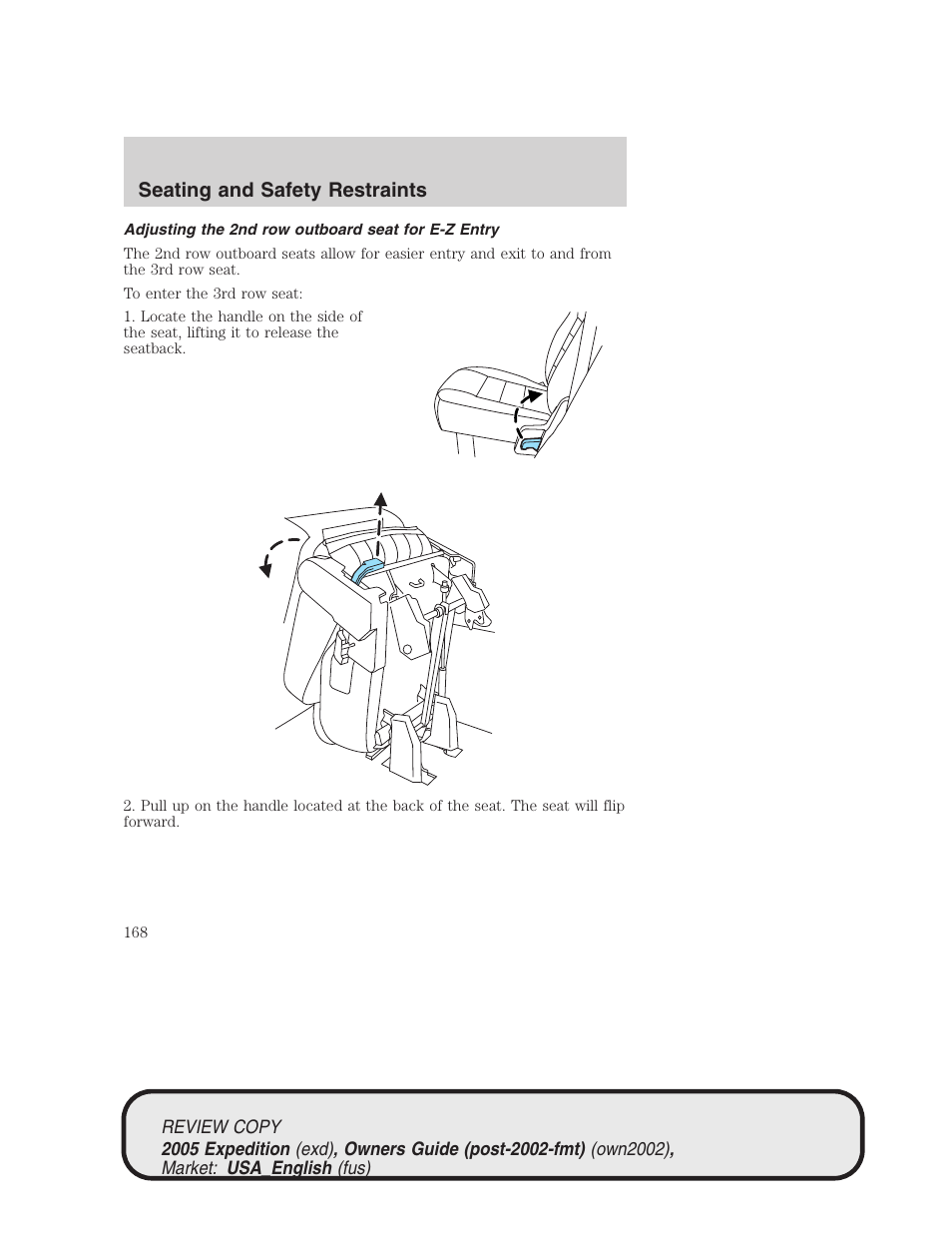 Seating and safety restraints | FORD 2005 Expedition v.1 User Manual | Page 168 / 368