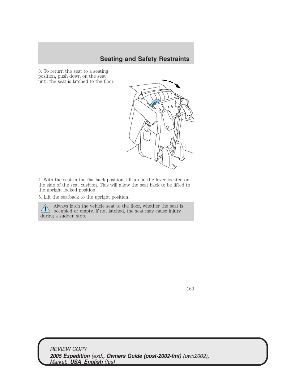 Seating and safety restraints | FORD 2005 Expedition v.1 User Manual | Page 169 / 368
