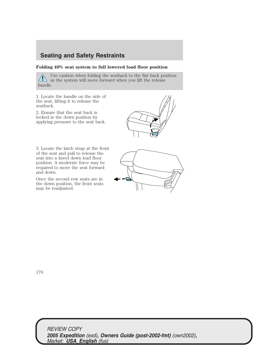 Seating and safety restraints | FORD 2005 Expedition v.1 User Manual | Page 170 / 368