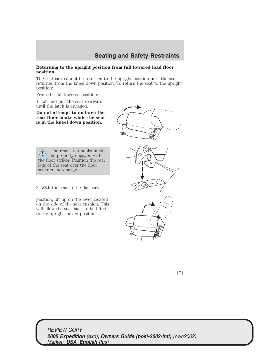 Seating and safety restraints | FORD 2005 Expedition v.1 User Manual | Page 171 / 368