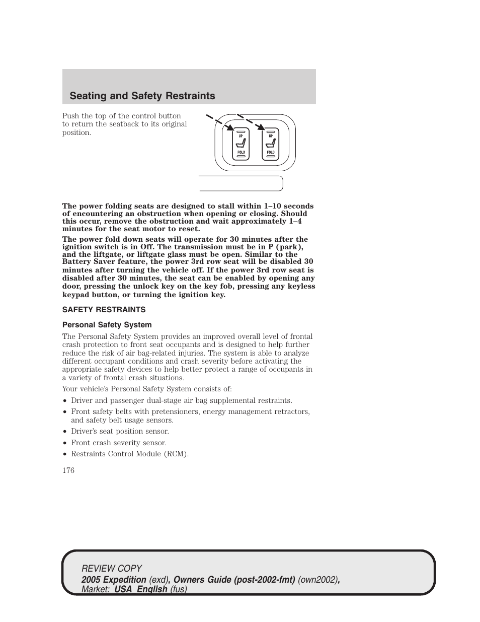 Seating and safety restraints | FORD 2005 Expedition v.1 User Manual | Page 176 / 368