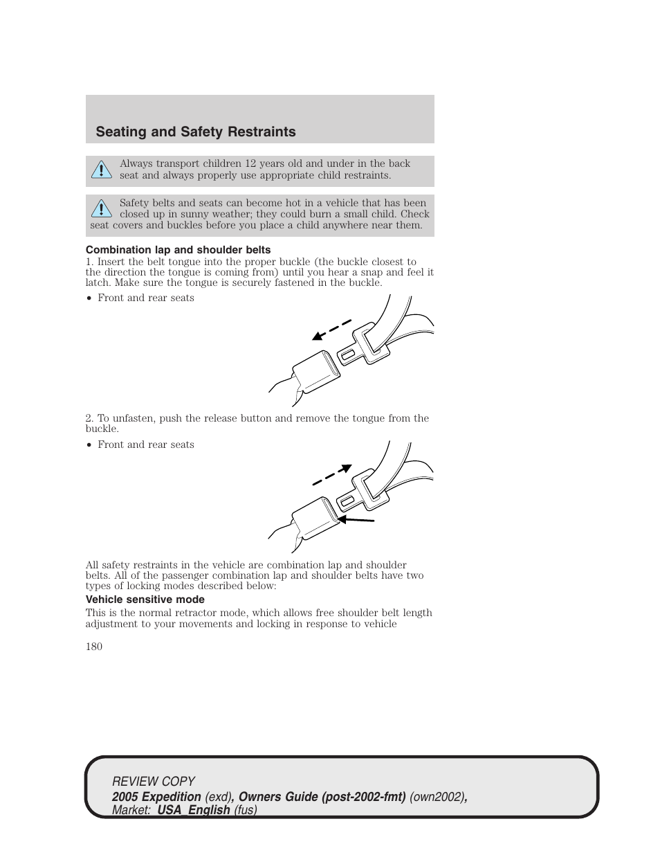 Seating and safety restraints | FORD 2005 Expedition v.1 User Manual | Page 180 / 368