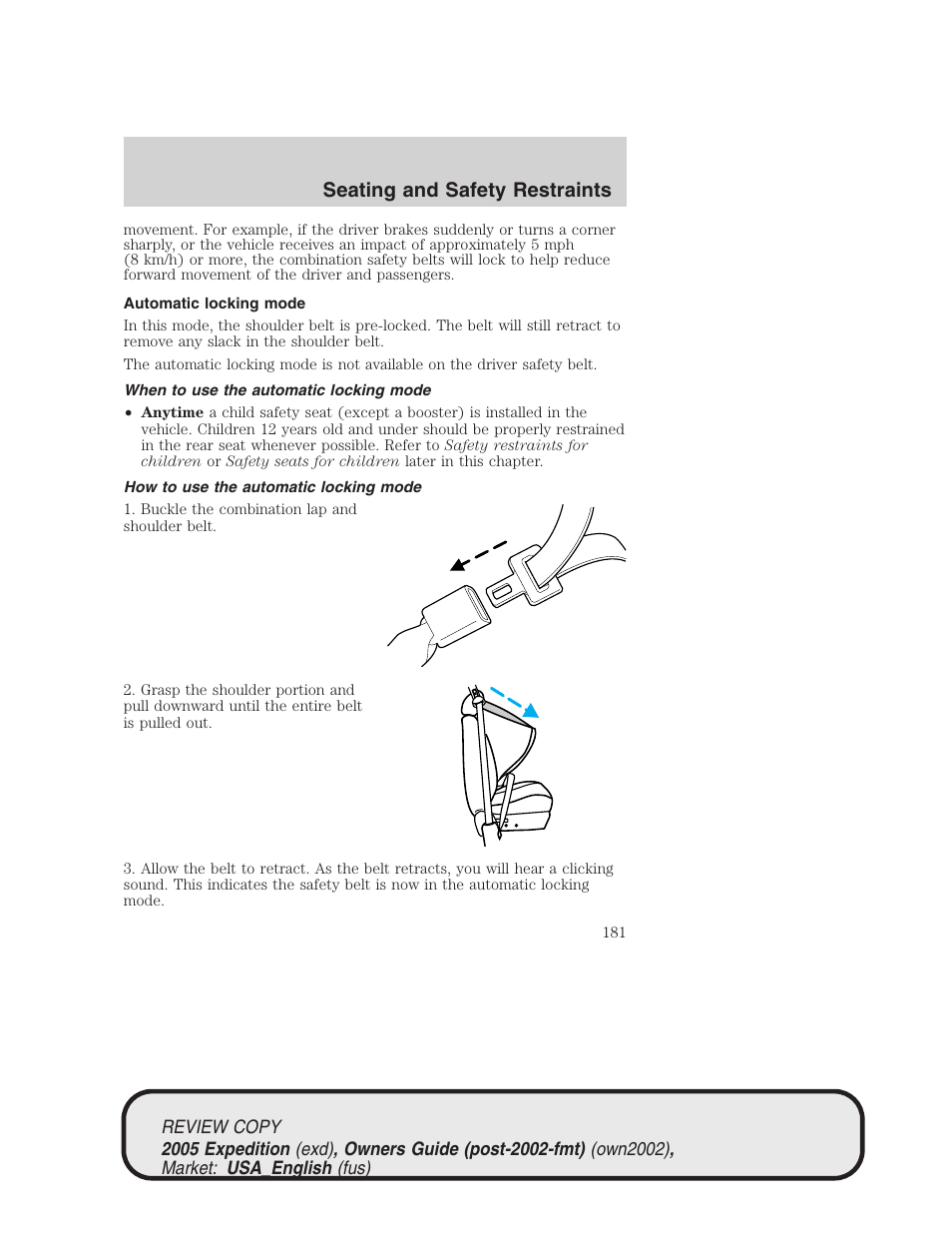 Seating and safety restraints | FORD 2005 Expedition v.1 User Manual | Page 181 / 368