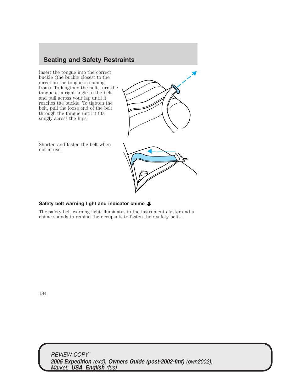 Seating and safety restraints | FORD 2005 Expedition v.1 User Manual | Page 184 / 368