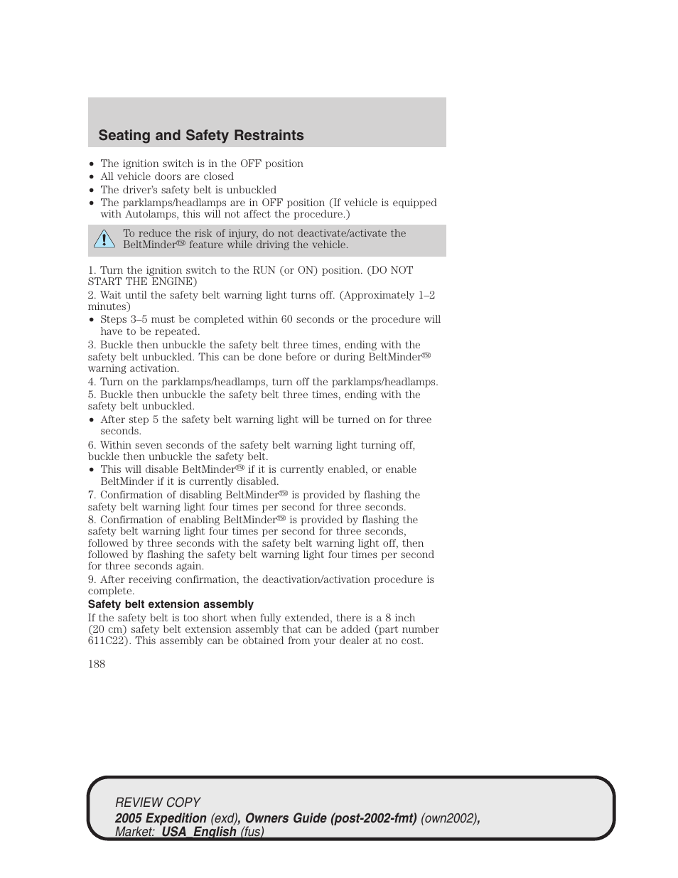 Seating and safety restraints | FORD 2005 Expedition v.1 User Manual | Page 188 / 368