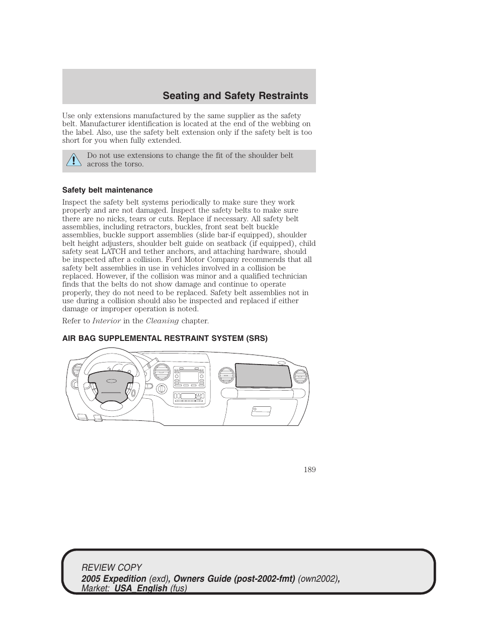 Seating and safety restraints | FORD 2005 Expedition v.1 User Manual | Page 189 / 368