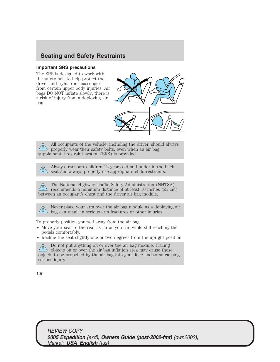 Seating and safety restraints | FORD 2005 Expedition v.1 User Manual | Page 190 / 368