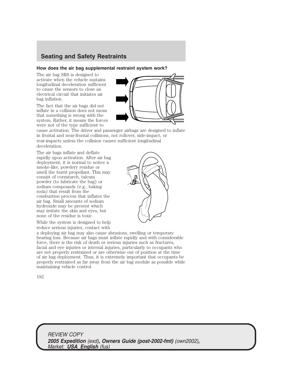 Seating and safety restraints | FORD 2005 Expedition v.1 User Manual | Page 192 / 368