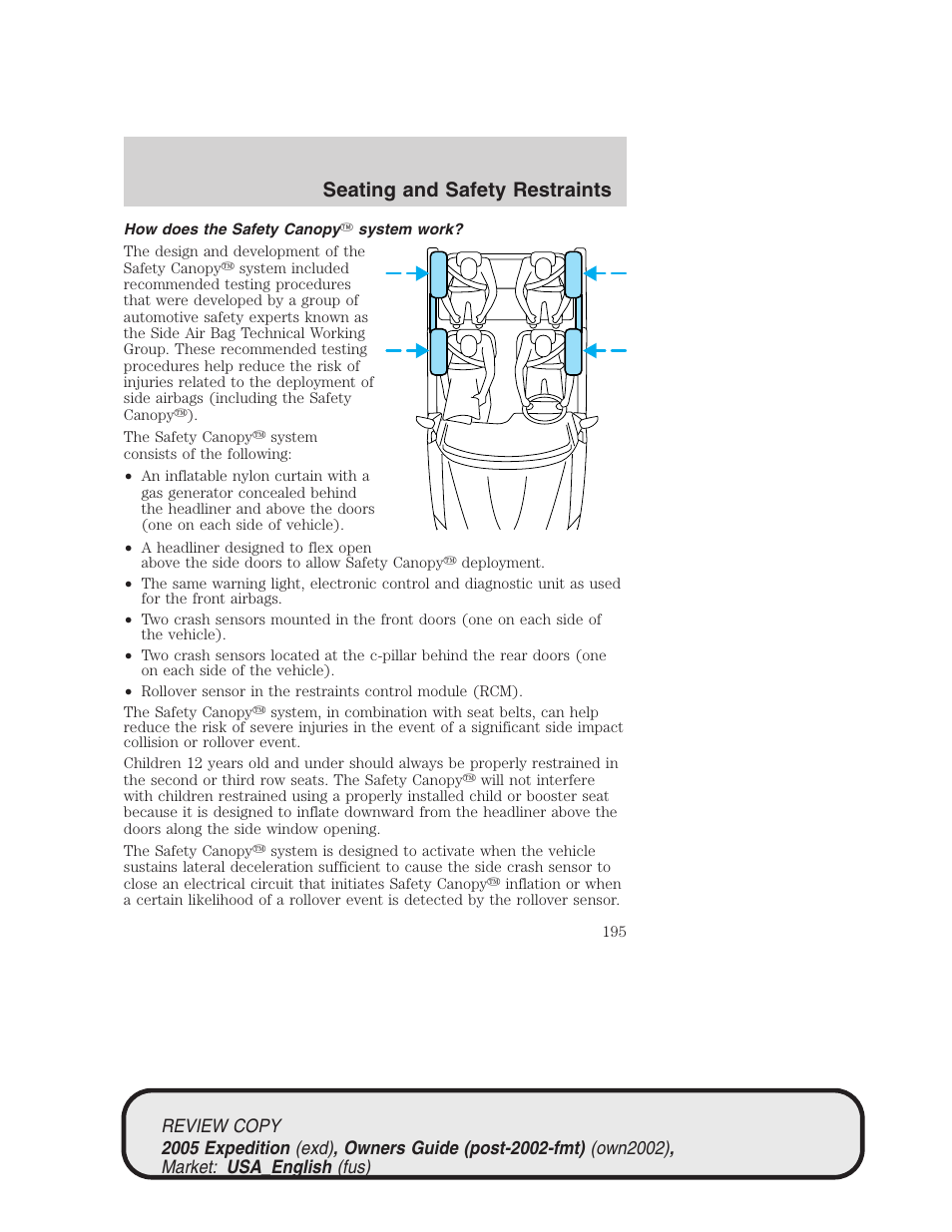 Seating and safety restraints | FORD 2005 Expedition v.1 User Manual | Page 195 / 368
