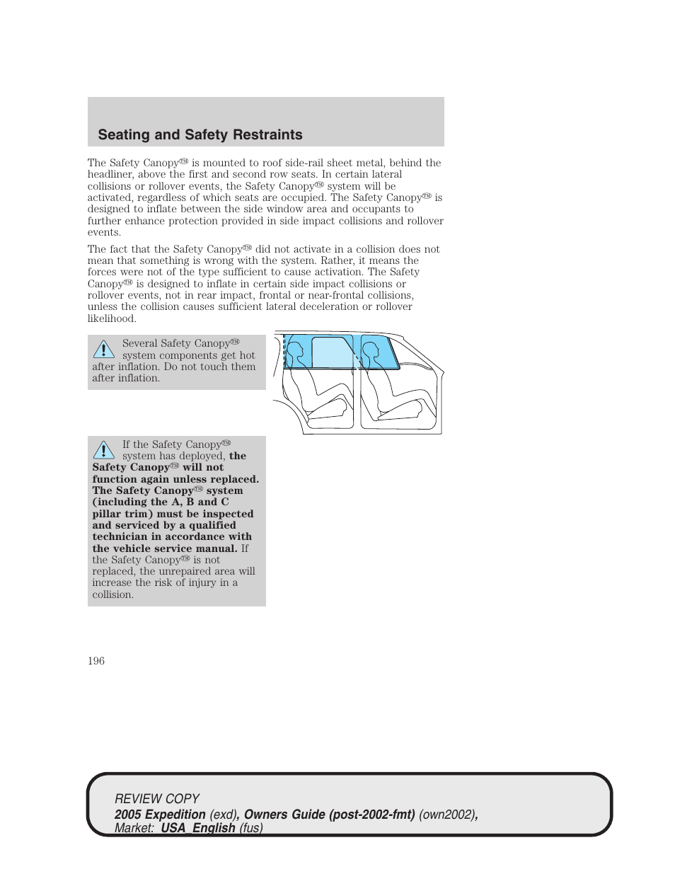 Seating and safety restraints | FORD 2005 Expedition v.1 User Manual | Page 196 / 368