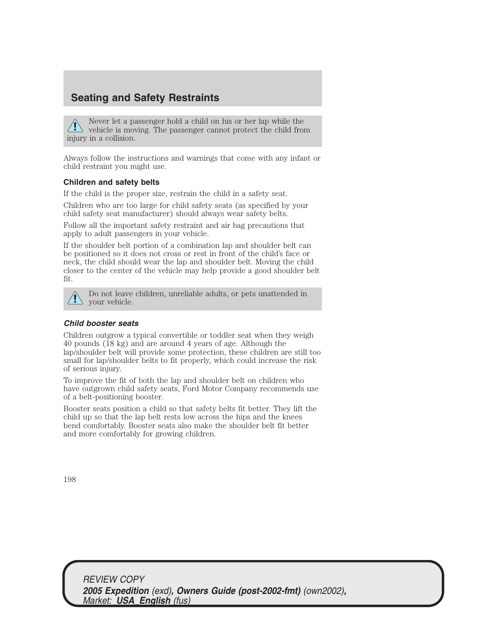 Seating and safety restraints | FORD 2005 Expedition v.1 User Manual | Page 198 / 368