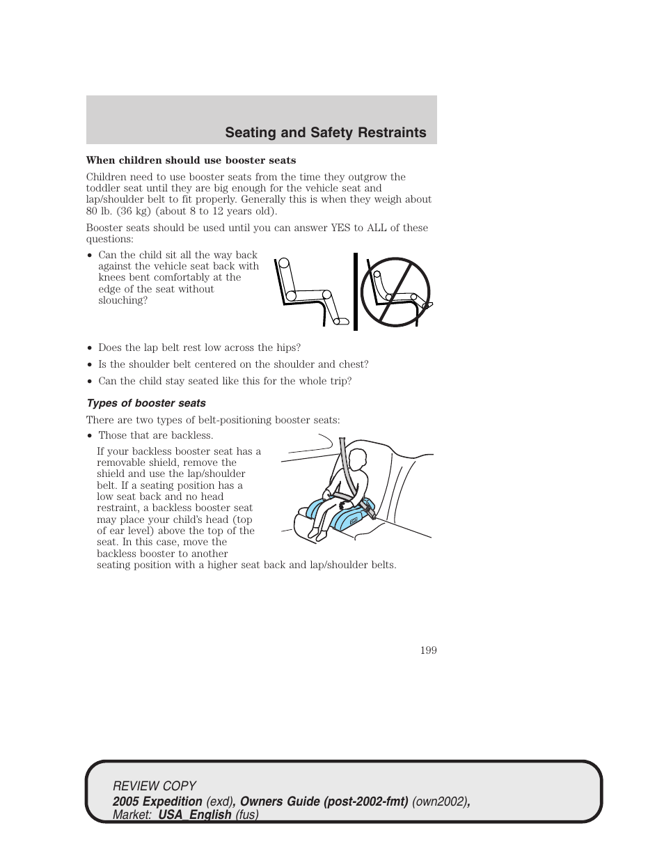 Seating and safety restraints | FORD 2005 Expedition v.1 User Manual | Page 199 / 368
