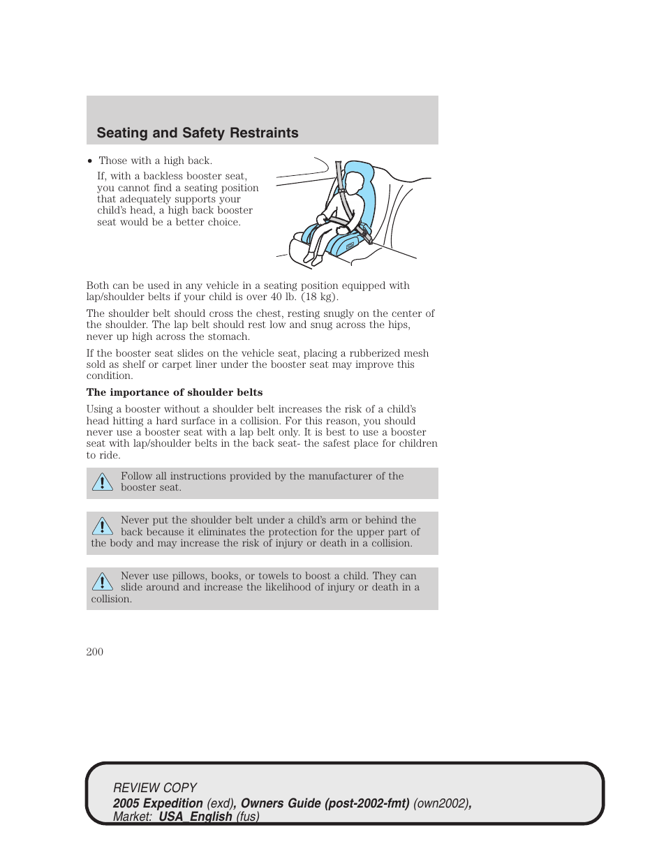 Seating and safety restraints | FORD 2005 Expedition v.1 User Manual | Page 200 / 368