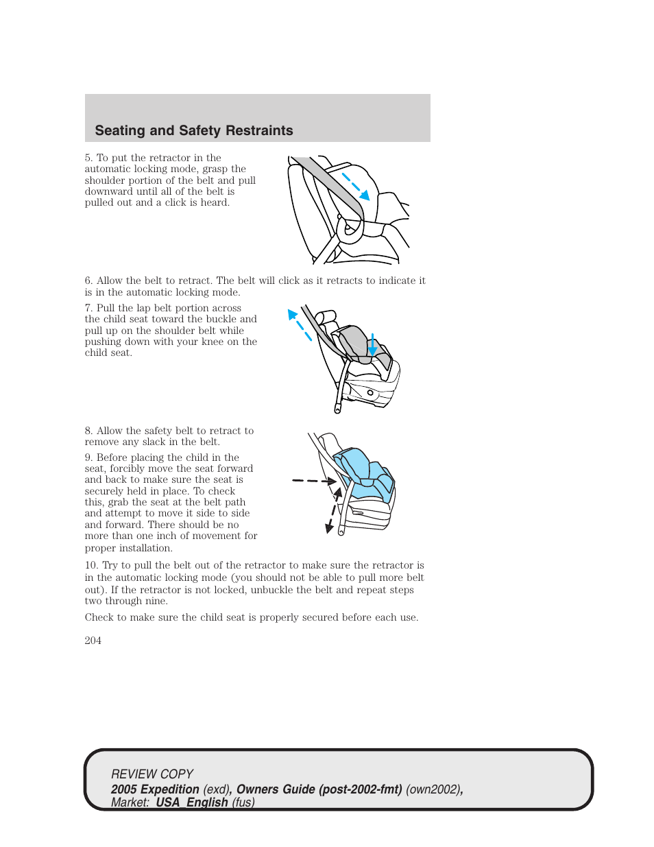 Seating and safety restraints | FORD 2005 Expedition v.1 User Manual | Page 204 / 368