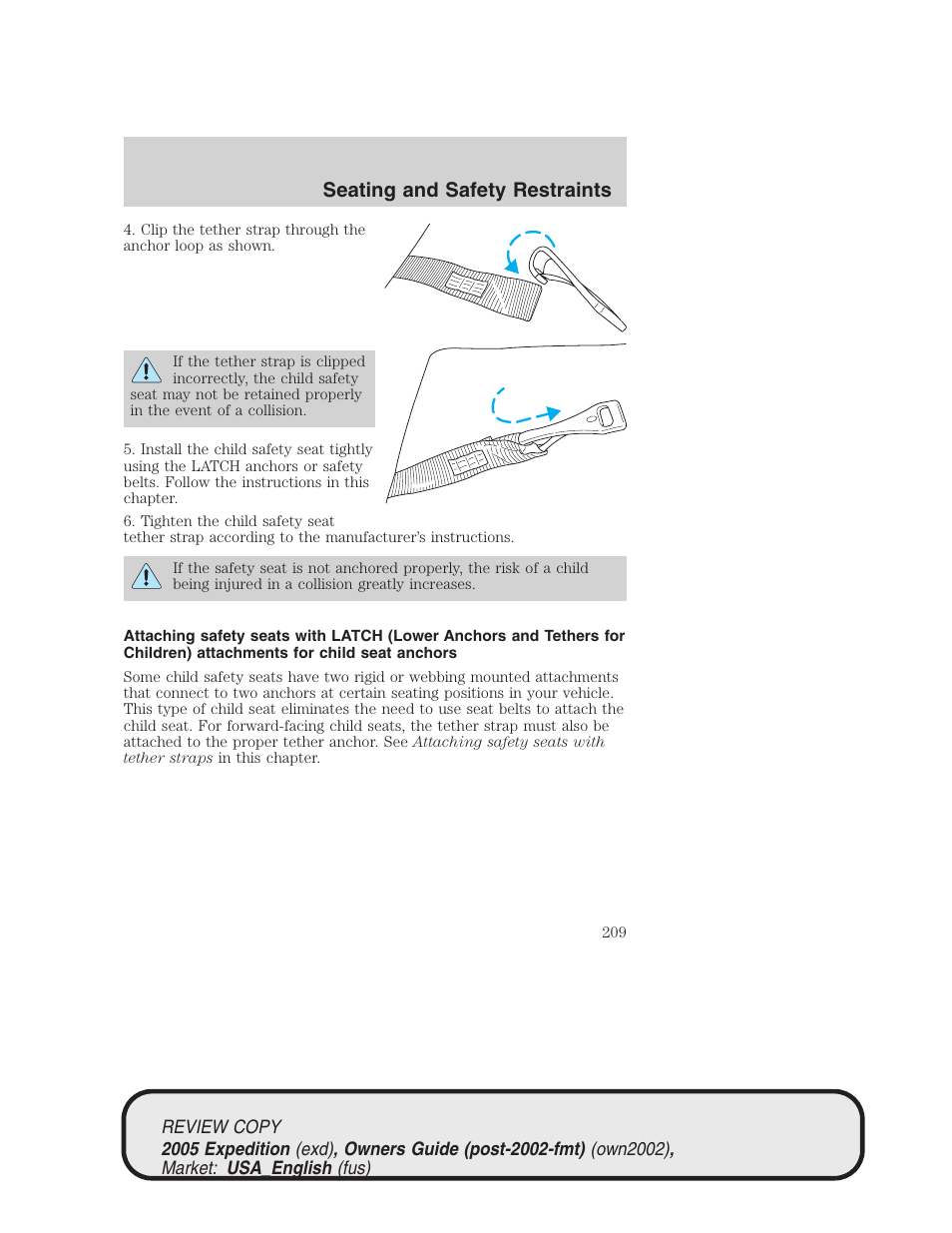 Seating and safety restraints | FORD 2005 Expedition v.1 User Manual | Page 209 / 368
