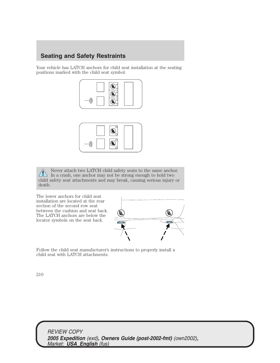 Seating and safety restraints | FORD 2005 Expedition v.1 User Manual | Page 210 / 368