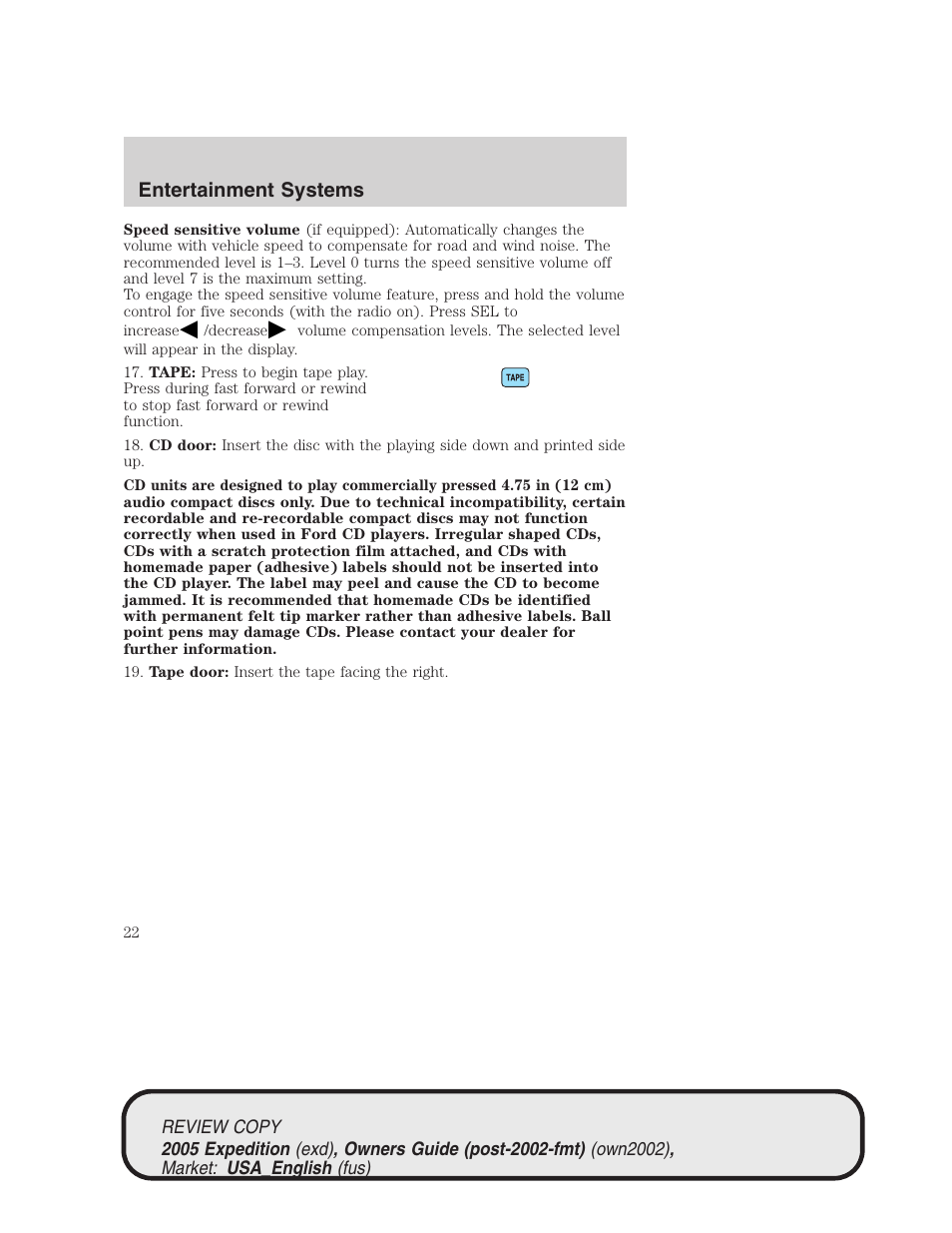 Entertainment systems | FORD 2005 Expedition v.1 User Manual | Page 22 / 368