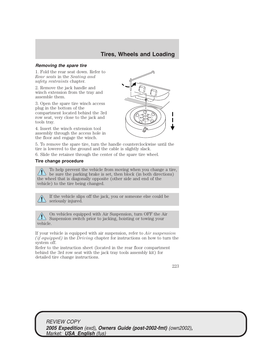 Tires, wheels and loading | FORD 2005 Expedition v.1 User Manual | Page 223 / 368