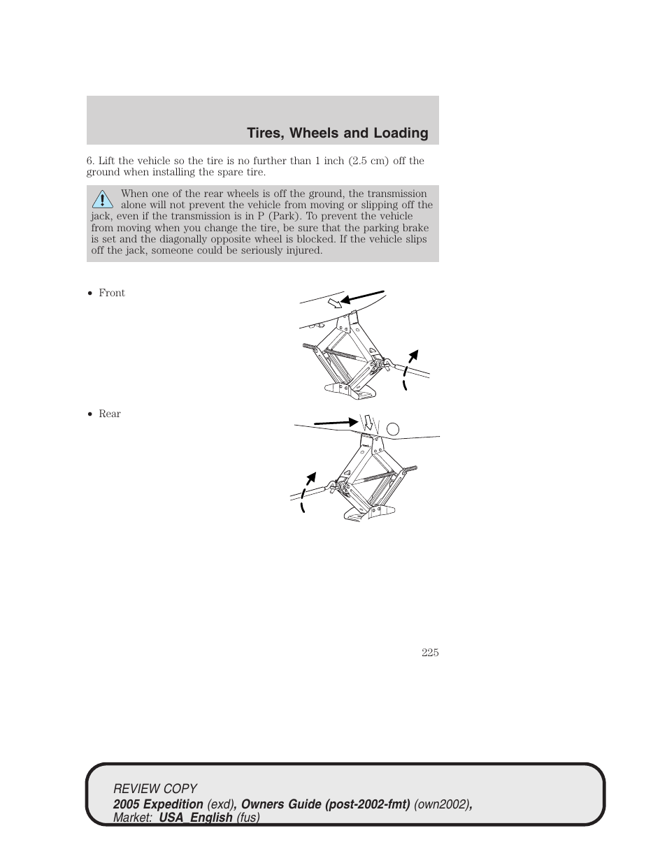 Tires, wheels and loading | FORD 2005 Expedition v.1 User Manual | Page 225 / 368