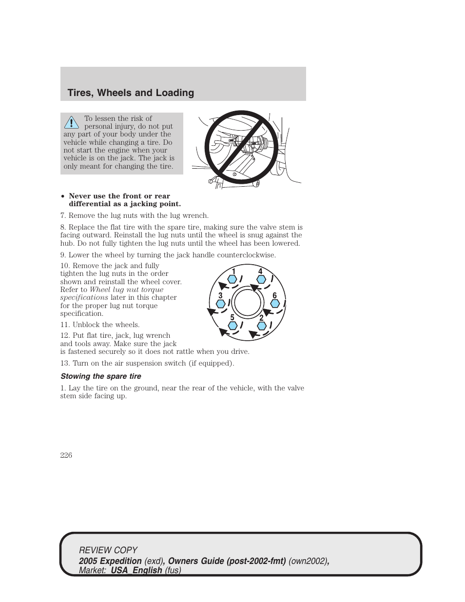 Tires, wheels and loading | FORD 2005 Expedition v.1 User Manual | Page 226 / 368