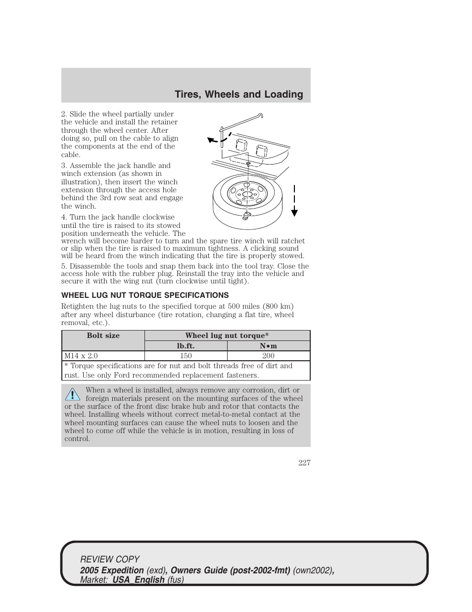 Tires, wheels and loading | FORD 2005 Expedition v.1 User Manual | Page 227 / 368