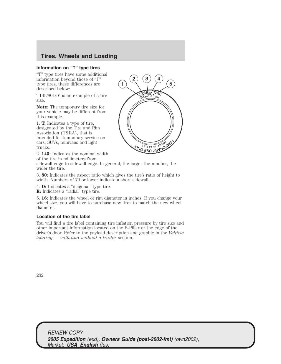 Tires, wheels and loading | FORD 2005 Expedition v.1 User Manual | Page 232 / 368