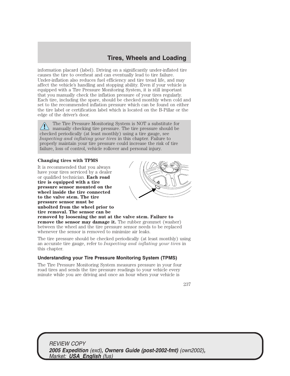 Tires, wheels and loading | FORD 2005 Expedition v.1 User Manual | Page 237 / 368