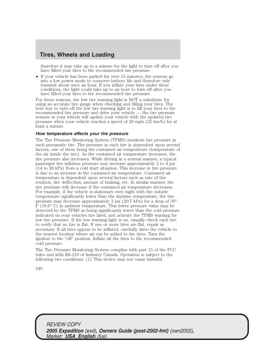 Tires, wheels and loading | FORD 2005 Expedition v.1 User Manual | Page 240 / 368