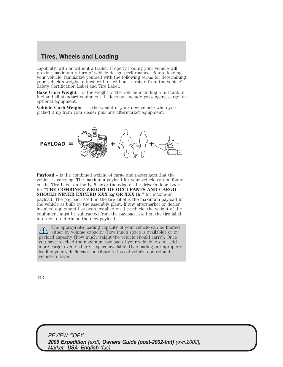 Tires, wheels and loading | FORD 2005 Expedition v.1 User Manual | Page 242 / 368