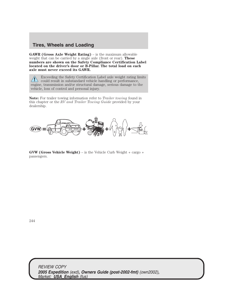 Tires, wheels and loading | FORD 2005 Expedition v.1 User Manual | Page 244 / 368