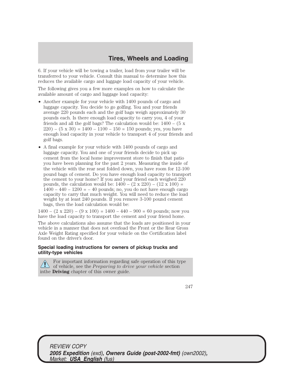 Tires, wheels and loading | FORD 2005 Expedition v.1 User Manual | Page 247 / 368