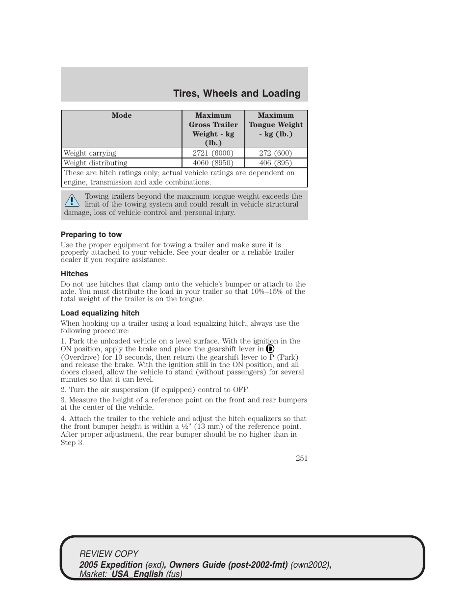 Tires, wheels and loading | FORD 2005 Expedition v.1 User Manual | Page 251 / 368