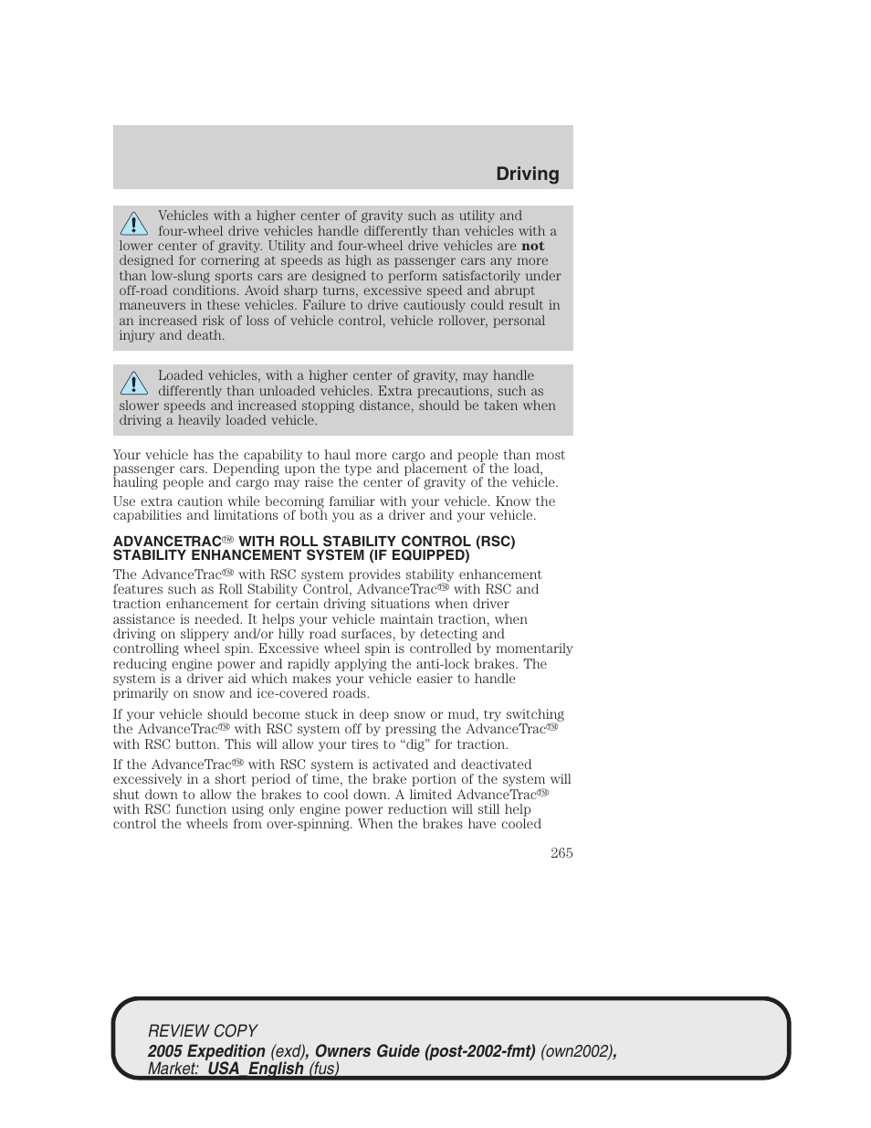 Driving | FORD 2005 Expedition v.1 User Manual | Page 265 / 368