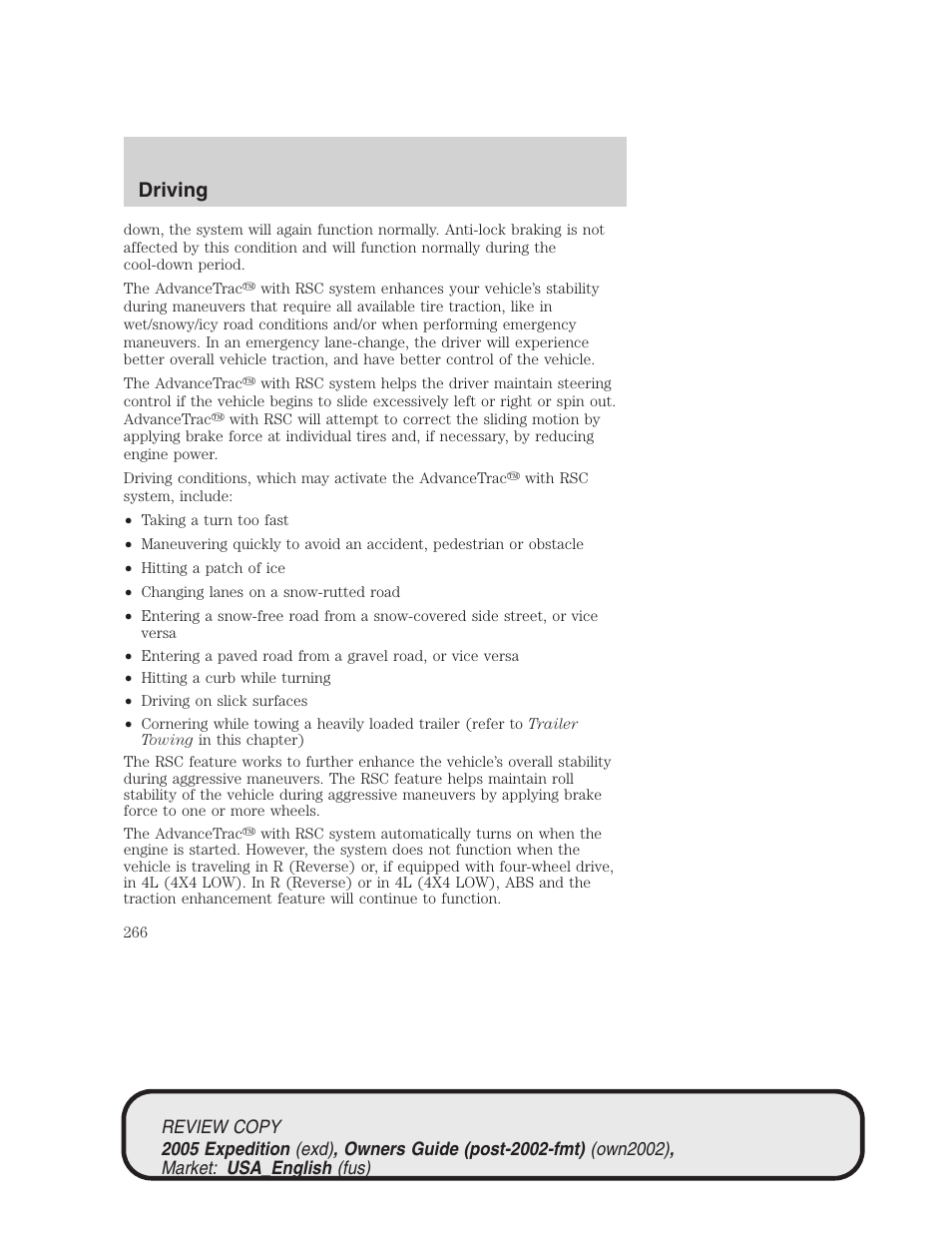 Driving | FORD 2005 Expedition v.1 User Manual | Page 266 / 368