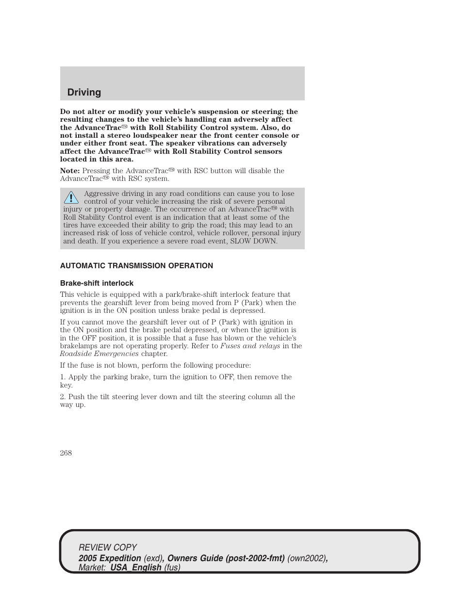 Driving | FORD 2005 Expedition v.1 User Manual | Page 268 / 368