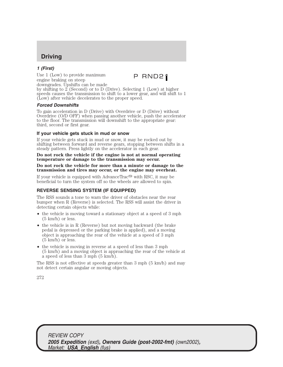 Driving | FORD 2005 Expedition v.1 User Manual | Page 272 / 368