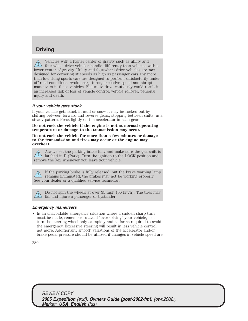 Driving | FORD 2005 Expedition v.1 User Manual | Page 280 / 368