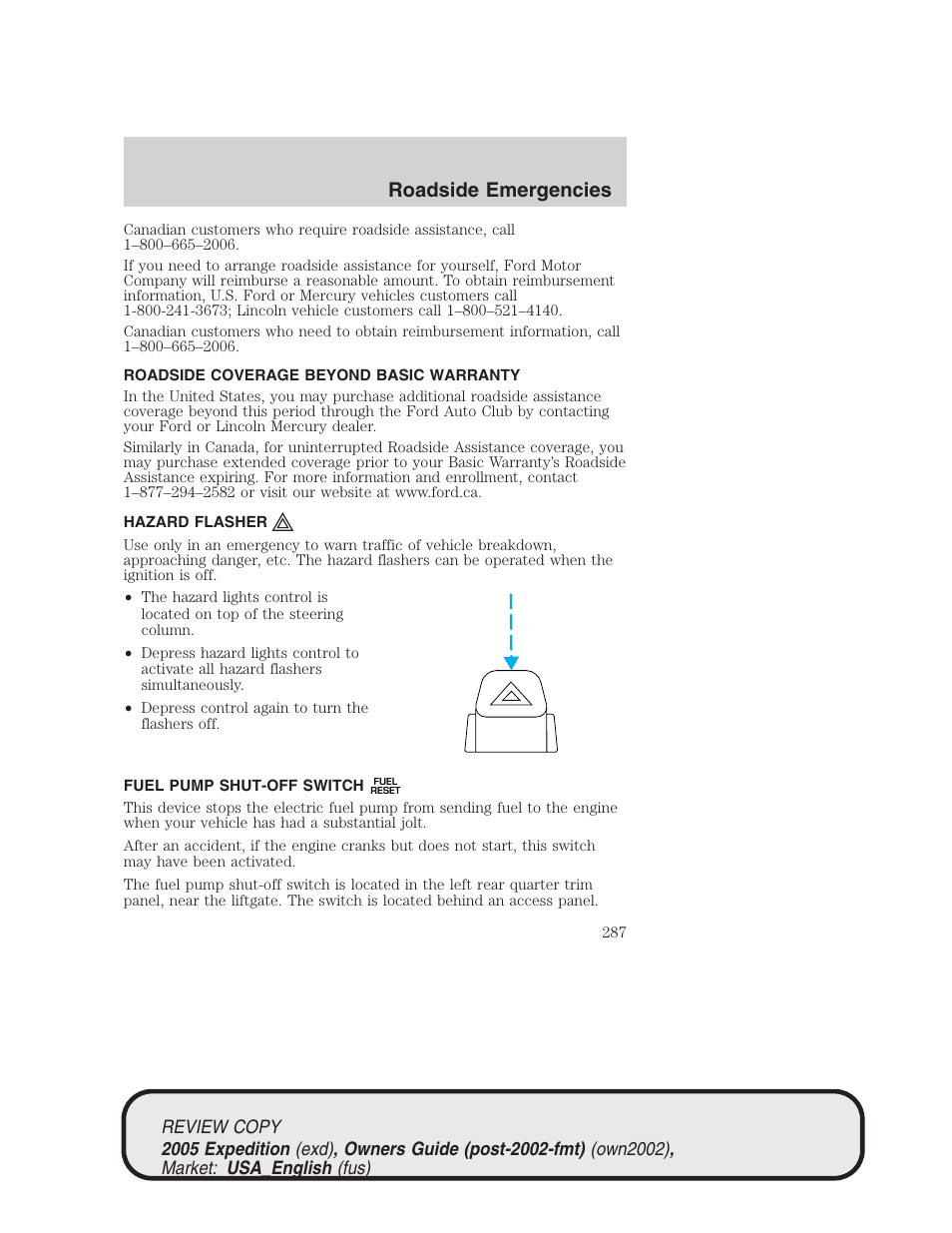 Roadside emergencies | FORD 2005 Expedition v.1 User Manual | Page 287 / 368