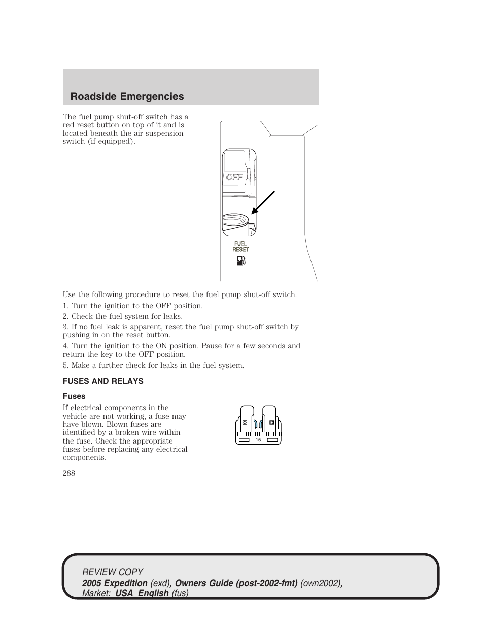 Roadside emergencies | FORD 2005 Expedition v.1 User Manual | Page 288 / 368