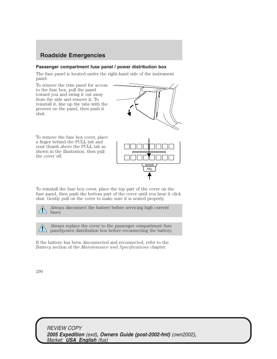 Roadside emergencies | FORD 2005 Expedition v.1 User Manual | Page 290 / 368