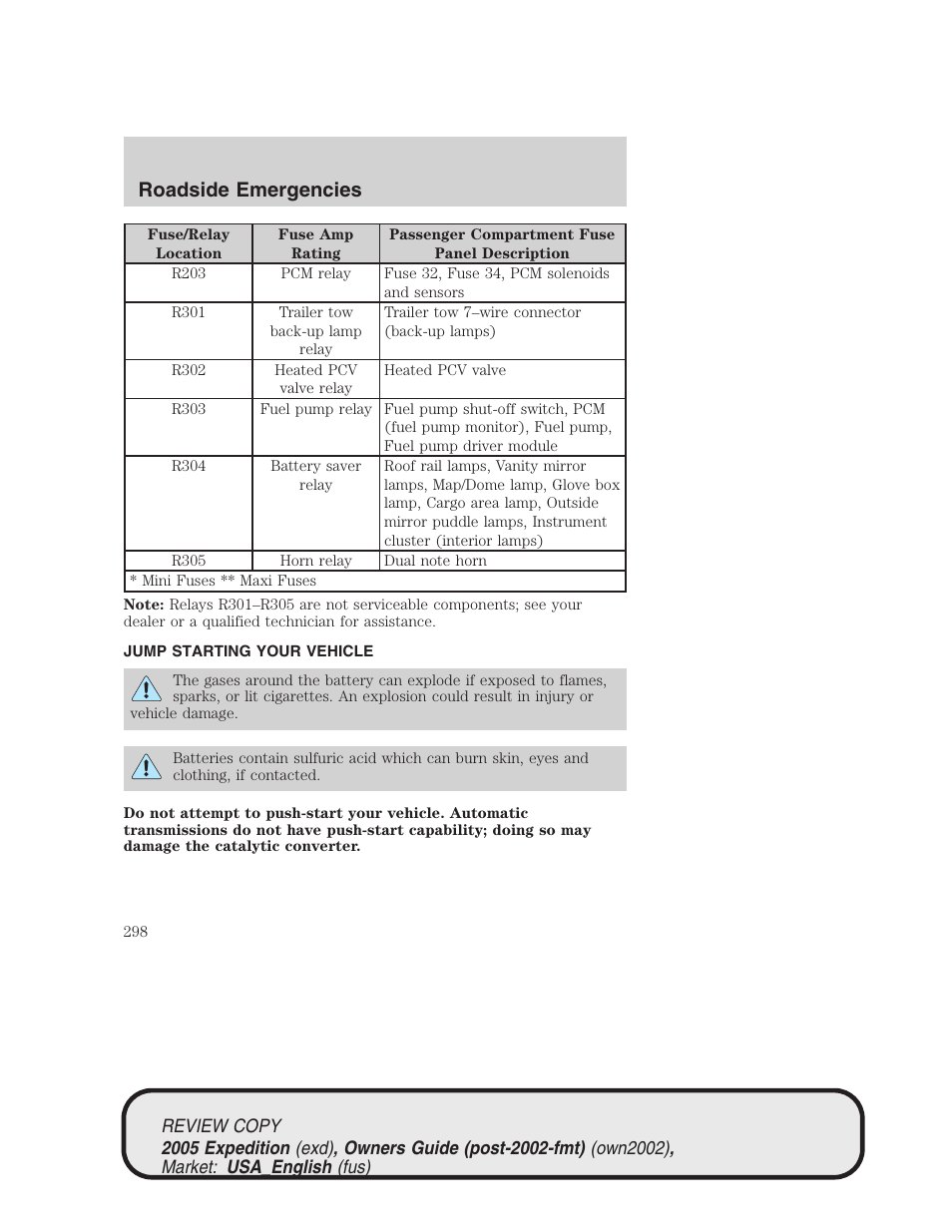 Roadside emergencies | FORD 2005 Expedition v.1 User Manual | Page 298 / 368