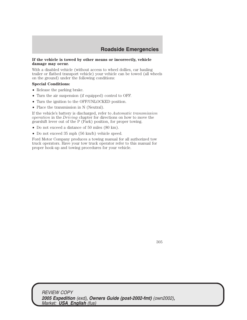 Roadside emergencies | FORD 2005 Expedition v.1 User Manual | Page 305 / 368